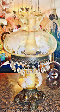 Unique Vintage Crystal Bohemian Double Lite Glass Fairy Garden Paint Brass Lamp picture