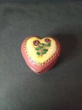 2 Heart Shaped Hand Painted Trinket Box Hinged Double Rose Cameo Valentine  picture