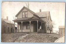 Wesleyville Erie PA Postcard RPPC Photo Woman Scene House Porch 1913 Antique picture