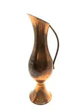 Vintage Small Copper Pitcher Brass Handle French Country MCM Vase Dented Patina picture