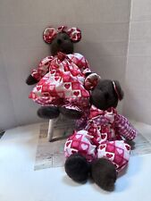 Pair Of Valentine Themed Handmade Fabric/ Fleece Mice In Red White Clothes 16” picture