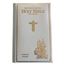Vintage 1976 White Leather Holy Bible Illustrated Memorial and Catholic Edition picture