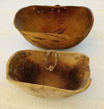 2-VTG Authentic Hand Carved Turkana Milk Bowls W/Leather Loops Made In Kenya picture