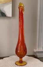 VTG Fenton Thumbprint Swung Vase Amberina 16.5” Yellow Glows Pedestal Orange EUC picture
