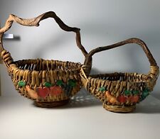 Set of 2 Vintage Twisted Vine Gods Eye Splint Egg Gathering Baskets picture