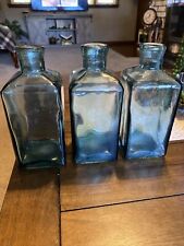 3 MISC. AQUA ANTIQUE BOTTLES All Same Size. And Beautiful Color 8” Tall picture