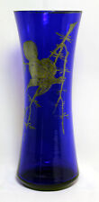 Vintage Bird in Tree Cobalt Blue Glass Silver Overlay Vase 6