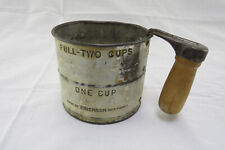 Antique 2 Cup Flour Sifter By Erickson Des Monies Metal w Wood Handle Farmhouse picture