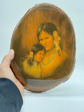 Vintage Signed M. Caroselli Native Mother Child Oval Lacquer Painted Wood Plaque picture