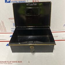 Antique Black Small Tin Cash Box 8  1/4”x 3 1/4” X 5  1/2” picture