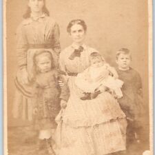 c1870s Lovely Single Mother Family CdV Photo Card Boys Girls Cute Antique H27 picture