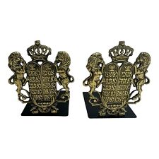 Lions Crown Brass Bookends Oppenheim Israel Jewish 10 Commandments Vintage Pair picture
