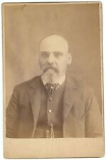 CIRCA 1890'S Named Haunting CABINET CARD Creepy Older Man Suit Beard Genoa, OH picture