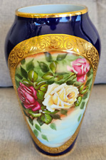 LIMOGES COBALT BLUE WITH CABBAGE ROSES 8
