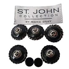 Lot Of 5 St John Replacement Black Enamel And Silver Logo Buttons 7/8