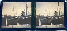 LE HAVRE LINER SHIP 1909 GLASS PLATE 6X13 STEREO VIEW AUTOCHROME LIGHT picture