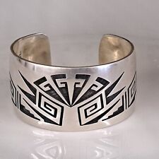 HOPI HANDMADE CRAFT IN 925 STERLING SILVER CUFF BRACELET SZ 6.75-7 picture