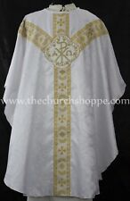 WHITE GOTHIC CHASUBLE vestment and mass & stole set casula casel casulla, IHS picture
