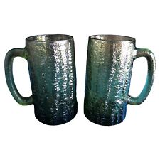 Vintage Textured Green Glass Handled Beer Mugs Retro Barware Set Of 2 picture