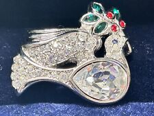 SWAROVSKI Swan Signed Crystal Christmas Dove Brooch Pin RARE picture