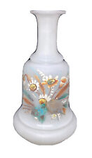 antique Bristol glass hand painted Autumn Fall flowers frosted bud rose vase  6” picture