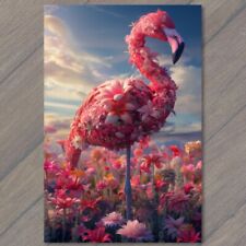 POSTCARD Flamingo Bird Completely Made Out Of Pink Flowers Cute Unusual Fun picture