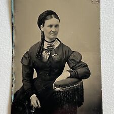 Antique Tintype Photograph Lovely Mature Fashionable Woman Long Curled Hair picture