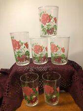 Vintage Federal Glassware Mid Century Modern MCM Pink & Red Rose Floral Lot 6 picture
