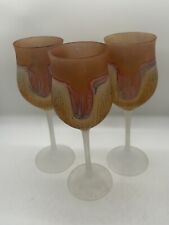 Rueven Free Form Hand Blown Art Glass Wine Glasses Set Of 3 picture