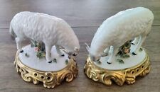 Pair of VTG Porcelain Mounted Sheep Figurines on Gilded Bases picture