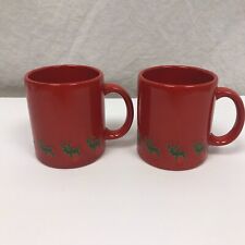VTG Lot of 2 Waechtersbach Reindeer Collectible Coffee Mugs Cups Red Green Spain picture