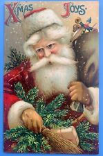 Long Beard Santa Claus with Pine Branches Toys ~Antique Christmas Postcard~k300 picture