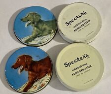 Specter’s Candy 2 Tins With Dog Irish Setter VTG 4.5” Round One Is Very Faded picture