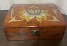 Vintage Desktop Wooden Storage Box Handpainted Floral Design 10”x4”x8” picture