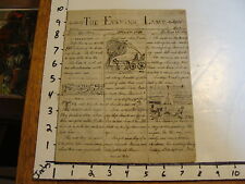 ORIGINAL HAND DRAWN  NEWSPAPER: NEWTON Mass: may 26, 1874 THE EVENING LAMP picture