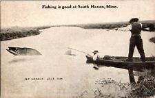 Vintage Postcard Exaggerated Fishing is Good South Haven MN Minnesota 1920  A-34 picture