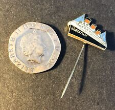 Vintage QUEEN MARY Lapel Stick Pin Enamel Painted Brass Cunard R.M.S. Ship picture
