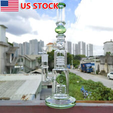 15 Inch Heavy Glass Glass Bong Hookah Two Perc Green Smoking Water Pipe + Bowl picture