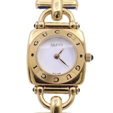 Gucci 6300L Quartz Ladies Watch Gold Gp White Dial Genuine Blue Leather Strap picture