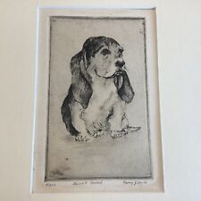 Vintage 1940s Etching Pencil Signed Nancy Jay (?) 6/300 Basset Hound Dog Kirmse picture