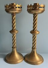 ANTIQUE-BRASS-GOTHIC-CHURCH-ALTAR-TEMPLE-CROSS-CANDLE HOLDERS-LONDON-LATE 1800'S picture