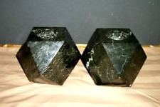 1960s ITALIAN BLACK MARBLE CANDLE HOLDERS BRUTALIST GEOMETRIC POLYGON 14 SIDES picture