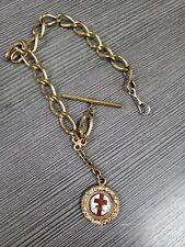 vintage Old CATHOLIC Order FORESTERS FHC Deer Cross RED ENAMEL FOB watch chain picture