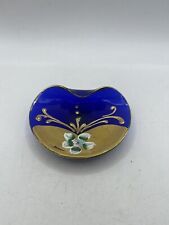 Vintage Murano Vimax Hand Painted Floral Art Glass Dish Trinket Cobalt Gold Gilt picture