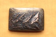 Vintage Rare Hand Made Solid Bronze Cast Rockey Mountains Scene Belt Buckle picture