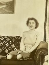 VE Photograph Beautiful Woman Lovely Lady Sitting On Old Sofa 1942 Pretty picture