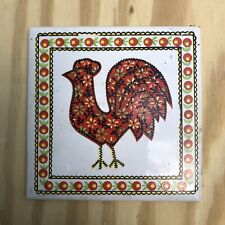 Vintage Rooster Cathay Tile Inset From Calico  Cast Iron Trivet 80s picture
