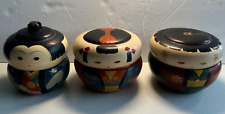 Set of 3 Vintage Lacquerware Kokeshi Style Containers picture