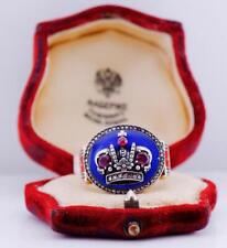 Antique Royal Presentation Mens Ring 14k Gold Diamond Ruby Enamel-Award by King picture