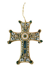 Sacre Coeur Green Gold Cross Esmeralds Wall Hanging Cord Crhristmas Decorative picture